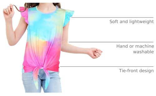 Image of JESKIDS Girls Short Sleeve Shirts Ruffle Tie Front Unicorn /Tie Dye Print Summer Tee Tank Tops 3-11 Years