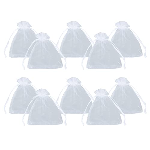 PandaHall - 100pcs Pochettes en Organza Blanc 9x12cm Sacs en Organza Transparent avec Cordon de Serrage pour Petits Objets Cadeaux Bijoux Emballage et Organisation
