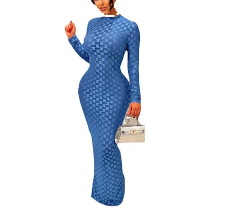 Image of Women's Casual Turtleneck Long Sleeve Elegant Long Dress Lounge Mesh Bodycon Maxi Party Dresses