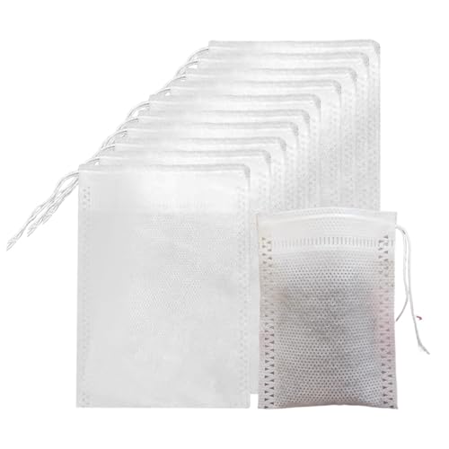 100 PCS Reusable Tea Bags with Drawstring - 9x7cm Empty Filter Bags for Loose Leaf Tea and Soup Spices