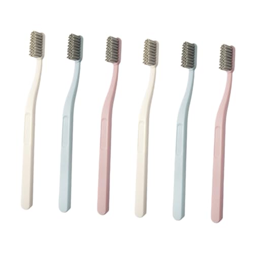 TOBBOMEY 6 piezas Unidades Cepillos Adultos Cerdas Duras Nylon Limpieza Manchas Diseño Antideslizante Pack Viaje Higiene Oral