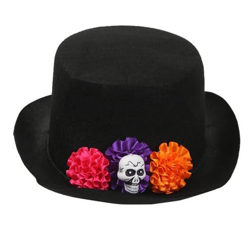 Sprinlot Sombrero de Halloween para Hombre, Negro Sombrero de Día de los Muertos, Sombreros para Fiestas de Máscaras