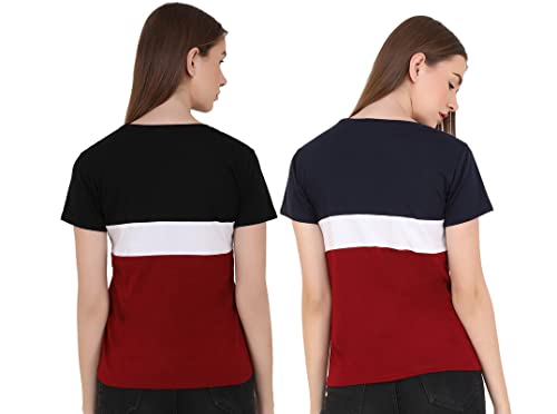 Image of Reifica Women Tshirt Combo Pack of 2 | Regular Fit Half Sleeves Round Neck Cotton Tops Combo for Women /Girls