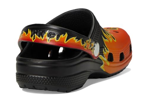 Image of Crocs Unisex Classic Clogs with Patterns and Graphics (Little Kid /Big Kid) Black /Multi Flames 6 Medium