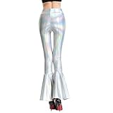 Women's Shiny Metallic High Waisted Flare Palazzo Long Wide Leg Pants Bootcut Retro 70's Disco Dance...