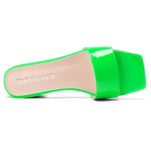 Image of TNYNFBEB Womens Chunky Block Low Heel Open Square Toe Sandals Mules Shoes Slip-on Prom Party Dress Patent Leather 1.4 Inches Heels