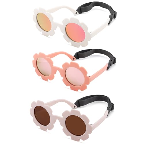 Image of Hycredi Flexible Bendable Flower Baby Polarized Sunglasses with Strap for Newborn Infant Girls Age 0-24 Months