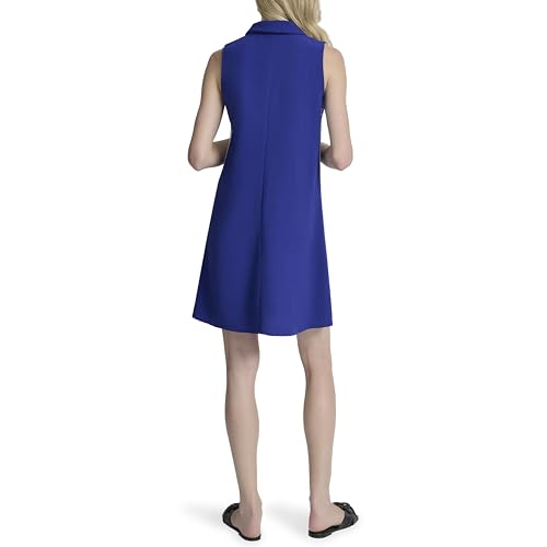 Image of DKNY Women's Sleeveless Collared Neck Logo Taping Above The Knee Dress