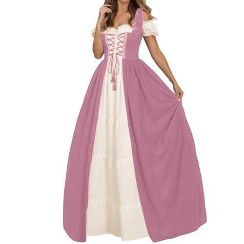Generisch Vestido medieval para mulher com mangas de trompete, vestido vintage maxi para festa medieval, carnaval, Halloween, festa, disfarce, renascimento, conjunto de 2 unidades, A001 rosa, S