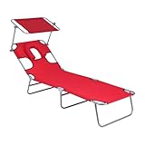 zenggp Strandstuhl, Faltbare Sonnenliege Mit Sonnenschutzdach Und 4 Verstellbaren Positionen, Tragbare Sonnenliege Für Erwachsene Mit Gesichtsloch, Für Außenterrasse Rasen Pool Campingdeck(Color:Red)