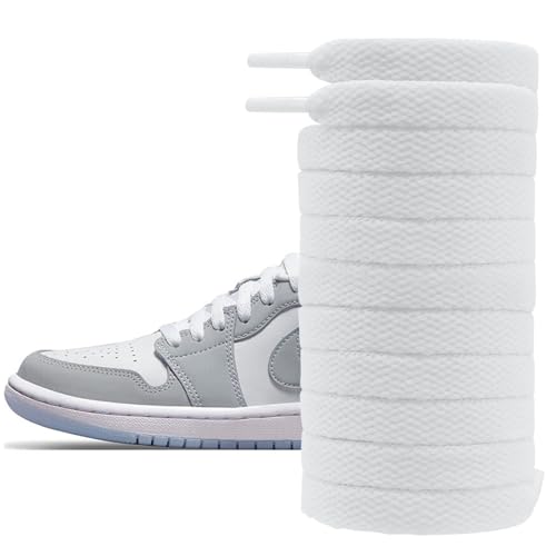 UamGlsob Cordones de Algodón Premium Suave para Air Jordan 1-8, Cordones Planas de 8mm Anchos para Zapatillas Deportivas (White,115cm)
