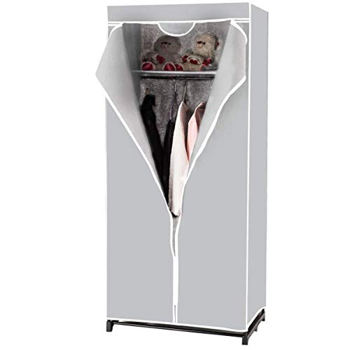 COSTWAY Penderie Tissu Garde Robe Zippée avec Étagères 74x50x172cm,Penderie Fermée Armoire de Rangement avec Cadre en Métal(Gris)
