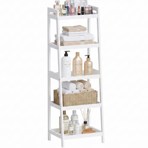 SMIBUY Bamboo Ladder Bookcase, Bathroom Storage Rack Organizer, 4 Tier and 5 Tier Freestanding Plant...