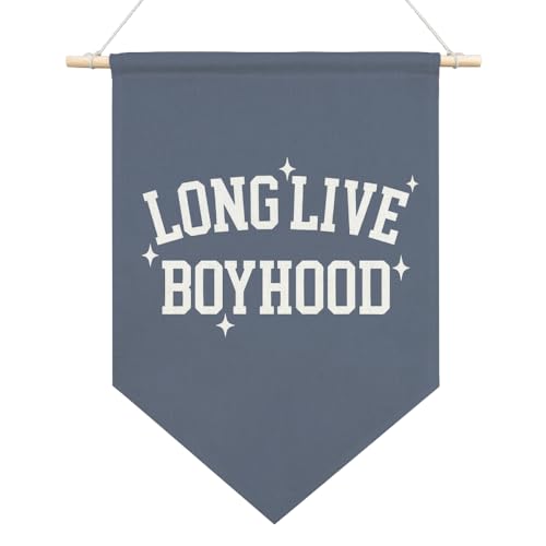 AGMDESIGN Long Live Boyhood Canvas Hanging Pennant Flag Banner, Kids Room Decor Flag, Boy Room Home Decor, Boy Nursery Decor, Kids Playroom Essentials, Birthday Christmas Gifts for Boys