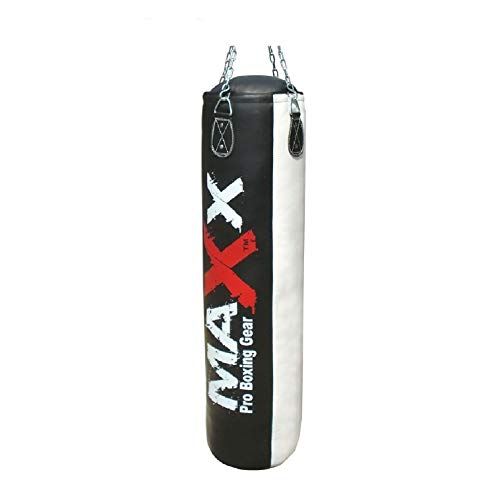 Maxx - Saco de boxeo de 1,5 m sin relleno, para entrenamiento profesional, artes marciales, bolsa vacía, bolsa vacía, color negro y blanco