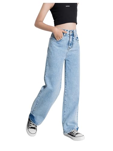 WDIRARA Girl's High Waisted Straight Leg Button Jeans Casual Pocket Denim Pants4