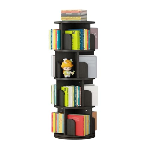 Rotating Bookshelf, 4-Tier Bookcase Storage Rack for Kids & Adults, Corner Spinning Book Shelf for Small Space, Wood Revolving Bookcase Organizer for Bedroom, Living Room, Black