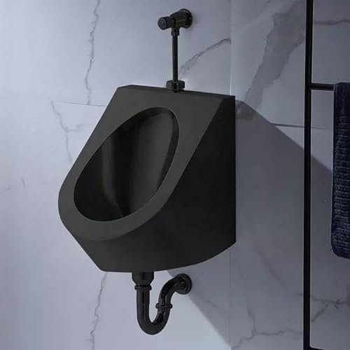 OTQEFTN 304 Stainless Steel Urinal with Hand Valve, Wall-Mounted Men's Flushing Urinal, Public Toilet Urinal, Household/Commercial Bathroom Anti-Overflow Urinal