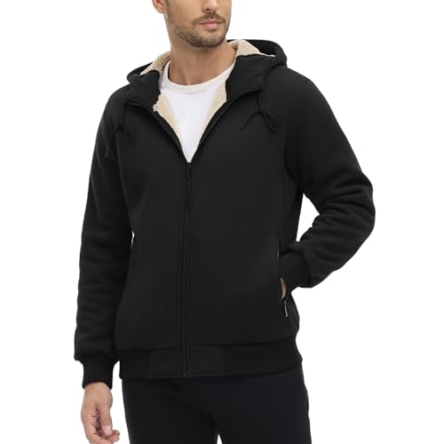 CRYSULLY Men's Sherpa Lined Jacket Fleece Full Zip Winter Hooded Sweatshirt Coats - Image 3