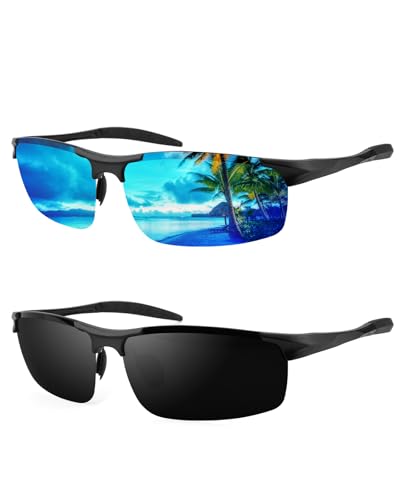 2pcs Mens Sports Polarized Sunglasses UV Protection Sunglasses for Men Driving Fishing Golf UV400 Protection