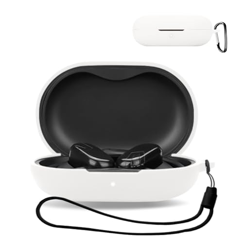 For SOUNDPEATS Breezy 用 ケース カバー 【KONXISA】ワイヤレスイヤホン ケース シリコン素材 着用しやすい 耐衝撃 防水防塵 ウォッシャブル(カラビナ付き+ストラップ付き ) 装着充電可能 持ち運びがしやすい(ホワイト)