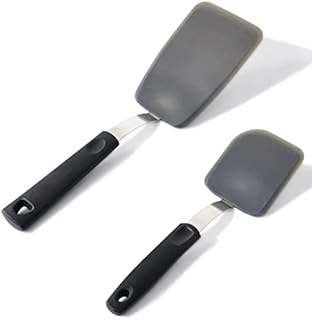 RICHMIRTH 2 Piece Silicone Spatula - Turner 600F Heat Resistant No Scratch or Melting Ideal for Eggs Burgers Pancake Black