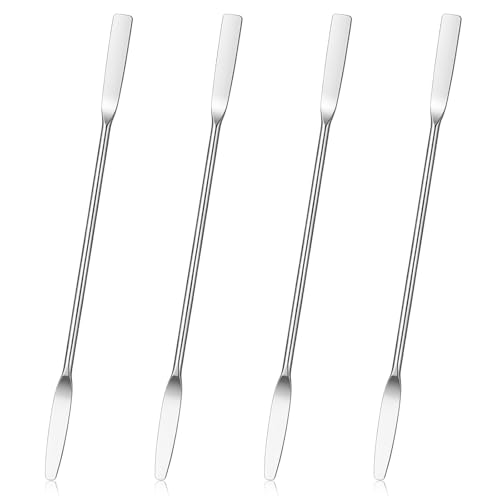 4 Stück Edelstahl Laborspatel, Doppelt Spatula, Spatel Kosmetik mit Eckiger und Runder Spitze, Doppelkopf Löffelspatel, Doppelend Spatula für Küche und Labor(15 cm)