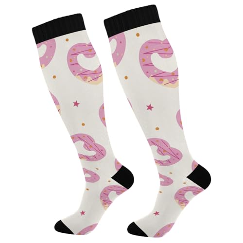 Dussdil Heart Donut Stars Valentine Compression Socks for Women Men Christmas Circulation Long Knee Socks for Winter Warm Stockings Socks