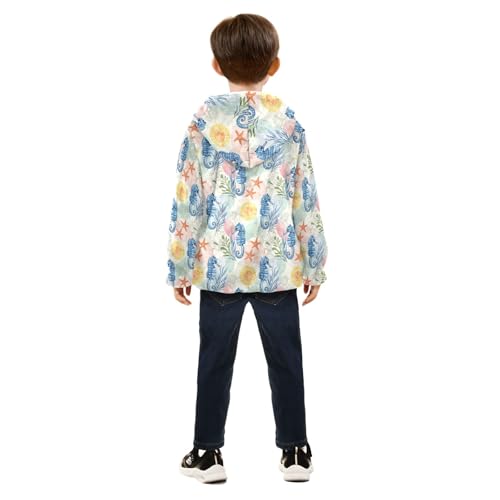 CHIFIGNO Blue Seahorses Toddler Winter Coat, Boy Zip up Hoodie Thick for Fall Winter Spring 3T4