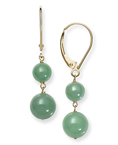 Belacqua Natural Green Jade Dangle Drop Earrings in 14K Yellow Gold, Leverback - Closure, Fashion Jewelry for Women, Gift Box Included