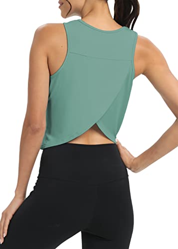 Image of Mippo Workout Tops for Women Cropped Open Back Sleeveless Tank Tops Athletic Gym Yoga Shirts Loose Fit