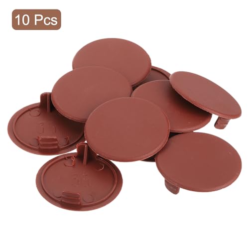 Image of uxcell 10Pcs Hinge Hole Covers, 35mm(1-3 /8 inch) Dia Plastic Concealed Hole Cover Round Flush Type Caps for Furniture Cabinet Cupboard, Red Brown