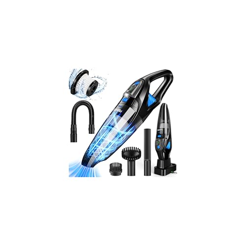 LanBlu Handstaubsauger Akku Testsieger mit Ladestation & LED Beleuchtung, 25000Pa Kabelloser Handstaubsauger Auto mit Waschbar HEPA-Filter, 120W Nass&Trocken Autostaubsauger Stark für Haus Küche Tier