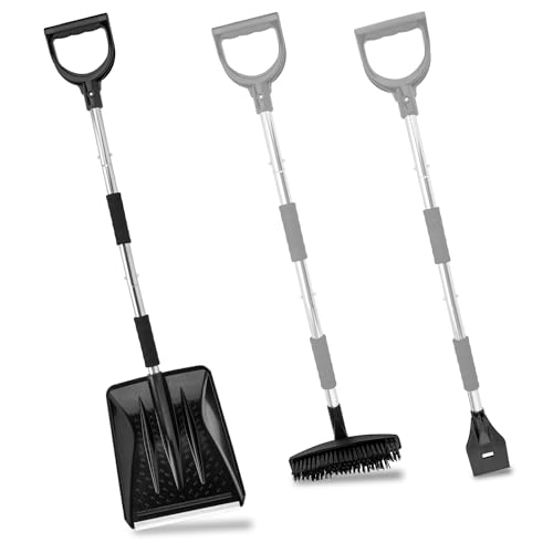 LESOLEIL Juego de Pala de Nieve 3 en 1 con Raspador y Cepillo, Negro