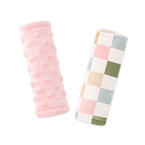 DILIMI Baby Car Seat Belt Covers 2Pcs Carseat Shoulder Strap Pads Soft Minky Car Seat Neck Covers Newborn Car Seat Strap Protectors Stroller Strap Covers for Baby Kids Colorful Checkered