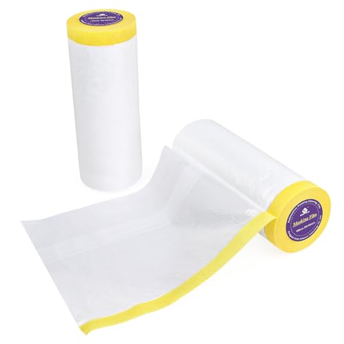 Image of BOMEI PACK Pre-Taped Masking Film, 59inch x 66Feet Tape and Drape for Automotive Painting Covering, Two Rolls, Total 132Feet