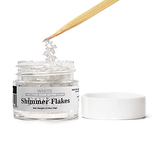Bakell's White Shimmer Flakes - (4 gram 1x Jar) | Elegant Edible Glitter Flakes for Your Culinary Wonders!