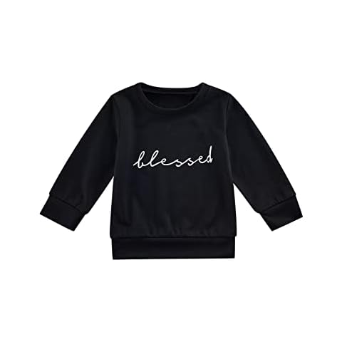 Baby Boy Girl Fall Clothes Long Sleeve Crewneck Blessed Letter Printed Sweatshirts Autumn Pullover Sweater Tops, Black, 12-18 Months Cover