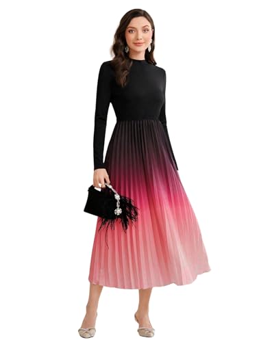 Image of LITZO Dress for Women || Women's Ombre Pleated Maxi Dress || Elegant Long Sleeve Gradient A‑Line Gown for Parties & Casual Outings || Lightweight Comfortable Casual Wear (T-L-19-20)