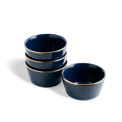 Image of Shay Ceramic Dinner Bowl Set of 4 for Rice, Dal, Salad, Snacks, Fruits & Noodles | Blue with Gold Rim | Microwave Safe Ceramic Serving Bowls for Home, Kitchen & Gifting (Bowl Set of 4 - Blue Gold)