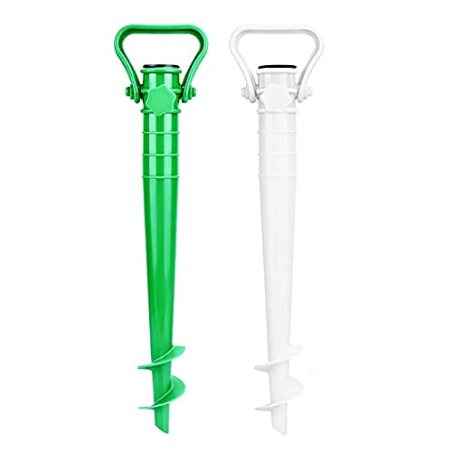 Anclaje A Prueba Viento PláStico,Pincho Para Soporte Sombrillas Playa,Pinchos Para Sombrilla Playa,2 Piezas ParagüEro,para Playas, Parques,Jardines,Terrazas,CéSped,Blanco Y Verde,Con Ganchos Cover