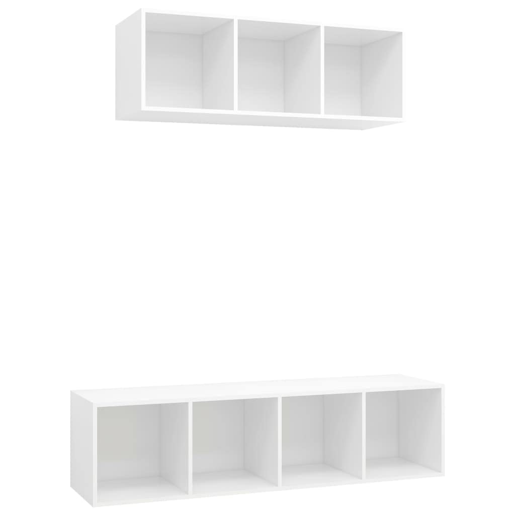 Mueble de TV colgante en color blanco, moderno mueble bajo de madera, montaje en pared con mucho espacio para salón, juego de muebles multimedia de 37 x 37 x 107 cm y 37 x 37 x 142,5 cm