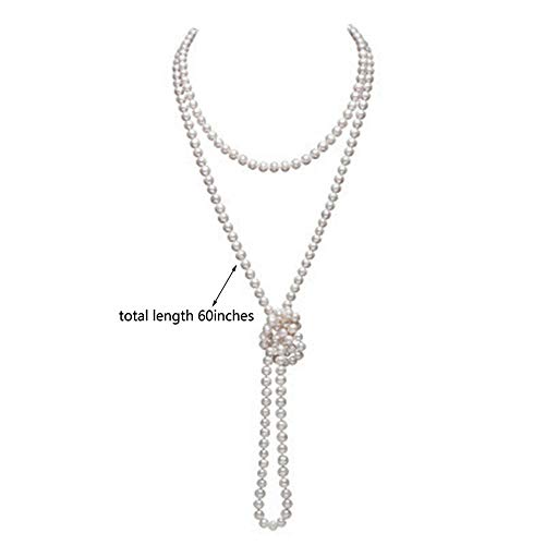 JKJF 1920s Pearls Beads Necklace, Fashion Imitation Faux Pearls Long Necklace Flapper Beads Retro Costume Jewelry - 60 Inches Length2