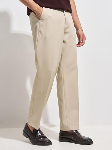 Image of Highlander Men Men Solid Korean Trousers|Relaxed fit|Mid-Rise|Premium Blend|All Day Smart Wear Workwear