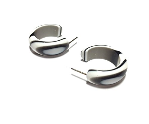 Black & White Striped Small Acrylic Hoop Earrings