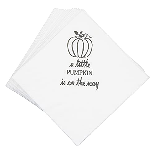 A Little Pumpkin is On The Way Napkins, He or She Pumpkin Napkins, A Little Pumpkin is On The Way Baby Shower, Boy Girl Little Pumpkin Baby Shower Gender Reveal Party Decorations (5 x 5 In, 24-Pack)