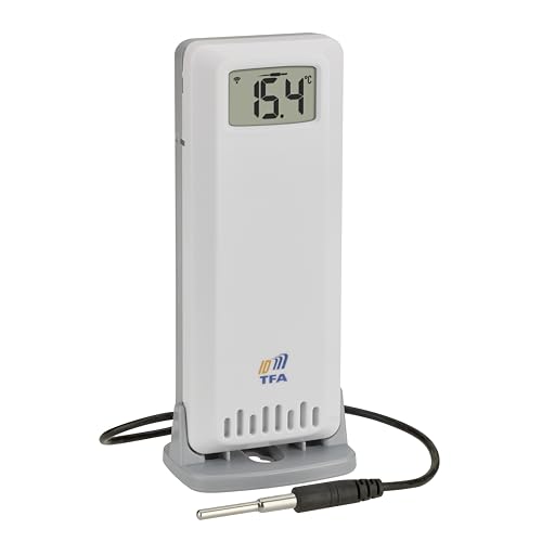 TFA Dostmann TFA-ID 2 fach Temperatursender Ersatz-/Zusatzsender ID-A3, 30.3902.02, für Temperatur, für TFA.me Stationen, zur Temperaturkontrolle, wasserdichter Fühler, außen oder innen, 868 MHz, weiß