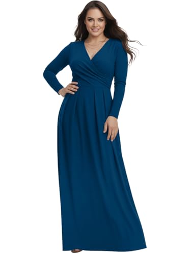 Image of KOH KOH Womens Long Sleeve V-Neck Flowy Modest Elegant Evening Maxi Dress
