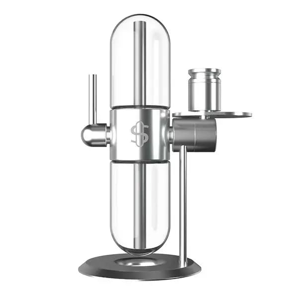 Cachimba de Plata Stündenglass -Hecha con un Infusor de gravedad - Juego completo de 38 cm de alto con vidrio giratorio de 360º - Pipa de agua de plata Stündenglass