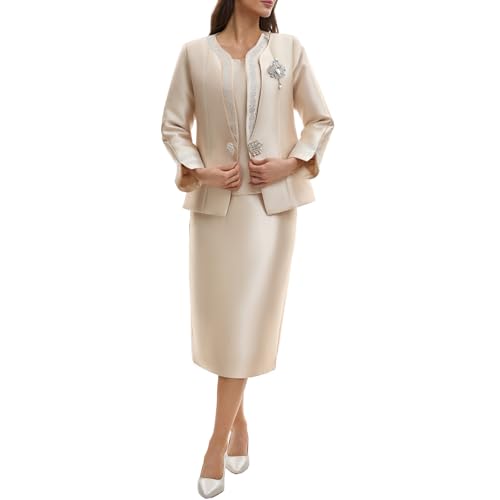 Women's Formal 3 Piece Church Suit Set with Rhinestone Trim Collar Elegant Dress Set for Mother of The Bride Wedding Guest3